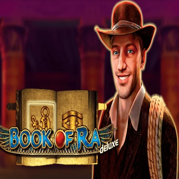 Book of Ra Deluxe online game logo by Novomatic on spinational.eu.com